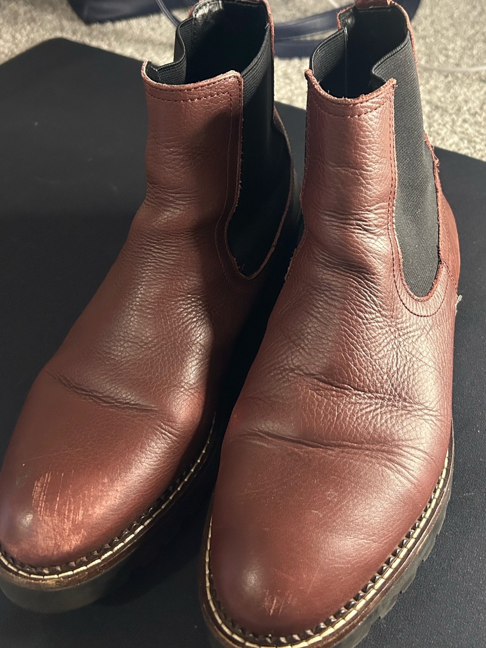 Maroon Leather Chelsea Boots